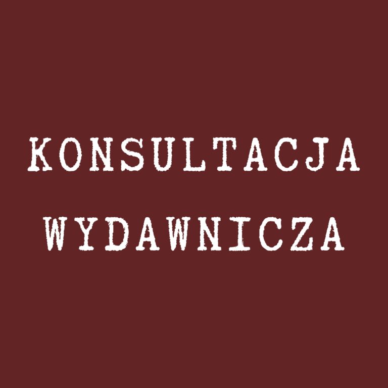 Tekst na bordowym tle informujący o ofercie usługi konsultacji wydawniczej i pisarskiej