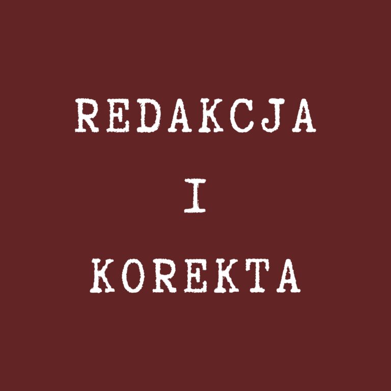 Tekst na bordowym tle informujący o ofercie usługi redakcji książki i korekty tekstu